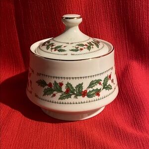 Festive Ceramic Sugar Bowl with Holly Design